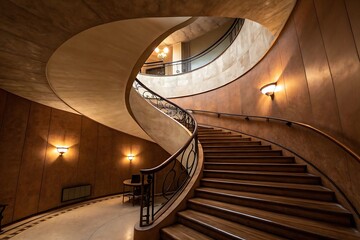 Obraz premium Elegant Spiral Staircase with Warm Wooden Tones Architectural Interior Design