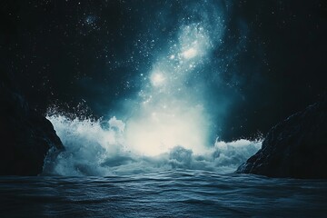 Night Ocean Waves and Cosmic Sky
