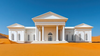 White Mansion in Desert Landscape