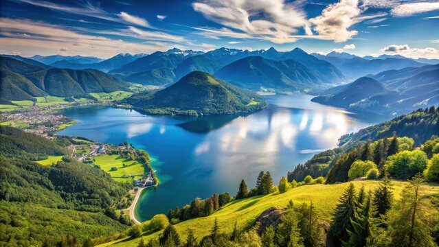 Mountainous landscape with Lake Millstatt, outdoor adventure, scenic view