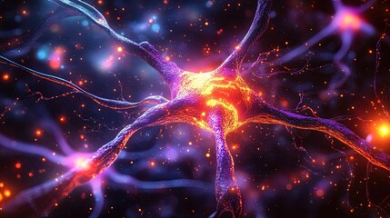 Fototapeta premium Abstract mind map with neural links, bright glowing nodes, and flowing digital currents 