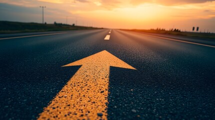 Asphalt Road Symbolism, Long, asphalted road with upward arrows. Symbolizes growth, development, success.Ideal for themes of progress, ambition, and continuous improvement.