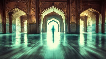 Fototapeta premium Ethereal Glow in Historic Architectural Interior with Arched Doorways