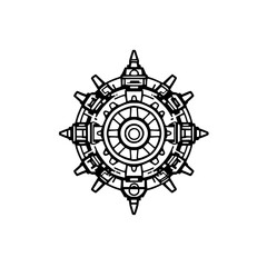 Vector image of a detailed, symmetrical, circular gear-like structure with spikes.