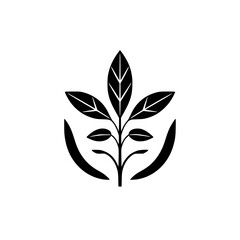 Black and White illustration of a plant with hands cradling it in a minimalistic style.