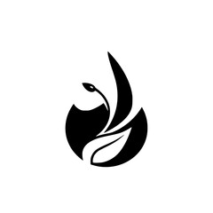 Stylized Black and White Icon of a budding plant with a central leaf shape.