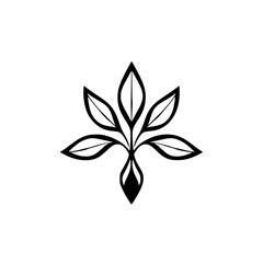 Black and white stylized plant illustration on white backdrop.