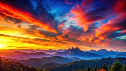 Fototapeta premium Vibrant Sunset over a Mountain Range at Dawn , colorful time background, beautiful, colorful time background