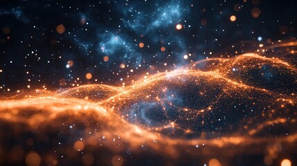 Obraz premium Abstract cosmic design featuring neural links, thought patterns, and radiant energy flows in space 