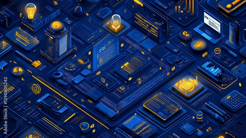 Poster futuristic laptop with data visualizations, a futuristic laptop with glowing graphics and data visua