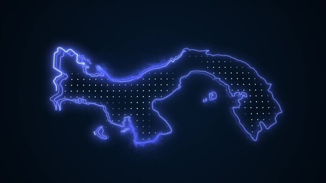 3D Moving Neon Blue Panama Map Borders Outline Loop Background