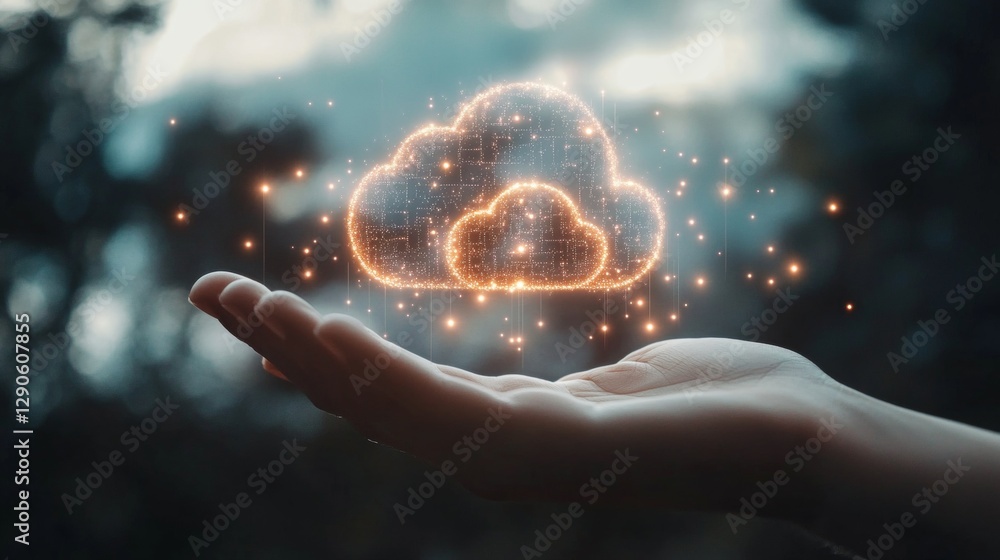 Aufkleber digital cloud computing concept technology innovation virtual environment futuristic viewpoint hand 