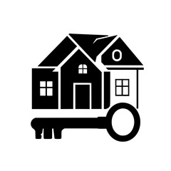 House-shaped key icon. A symbolic black and white illustration.