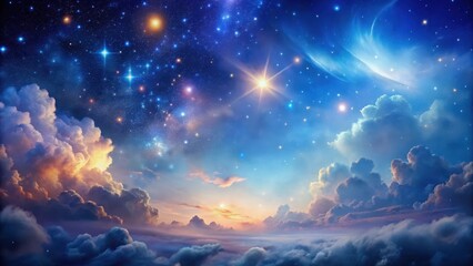 Ethereal celestial nightscape with starlit sky and intricate cloud formations, starry night, ethereal, starry night