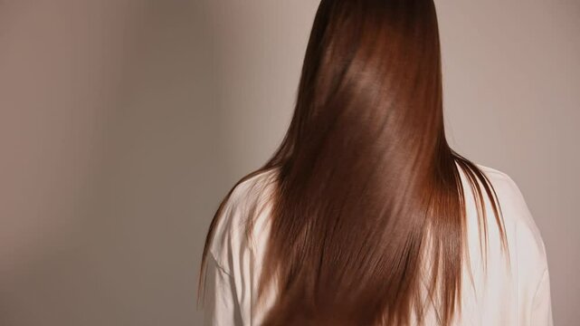 Healthy hair care keratin. Woman after treatment haircare procedure.