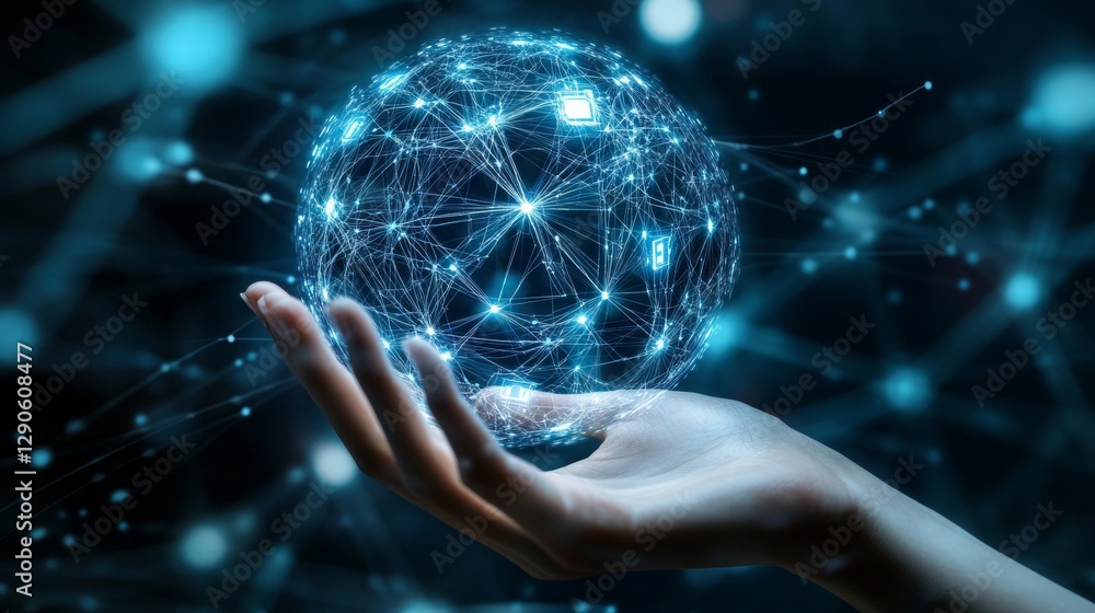 Poster innovative technology concept digital networking sphere futuristic environment business content abst