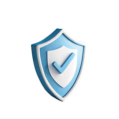 shield protection shield, 3D render of a light blue shield with a white checkmark, symbolizing security and approval.