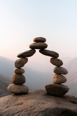 Balanced stones create serene arch, symbolizing harmony and natu