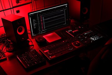 Fototapeta premium Home music studio setup in red