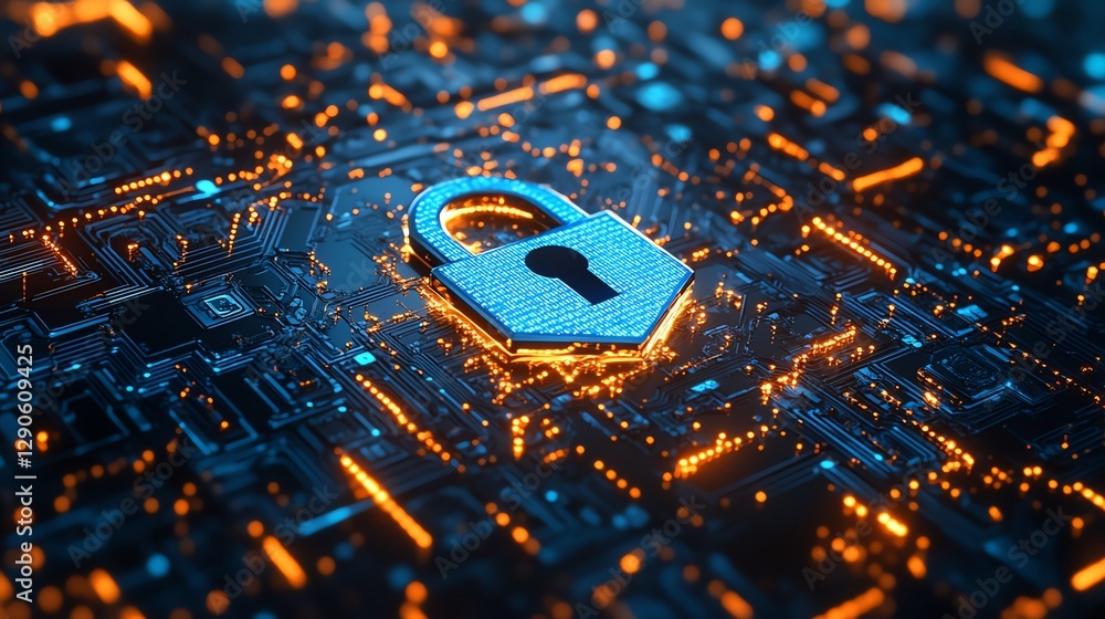 Aufkleber digital artwork of encryption symbols and a padlock representing secure data
