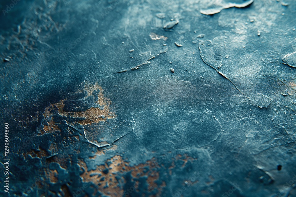Poster close-up view of a textured blue surface with metallic highlights and subtle scratches, creating an 