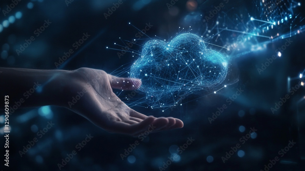 Poster innovative cloud technology interaction virtual space digital art futuristic environment close-up pe