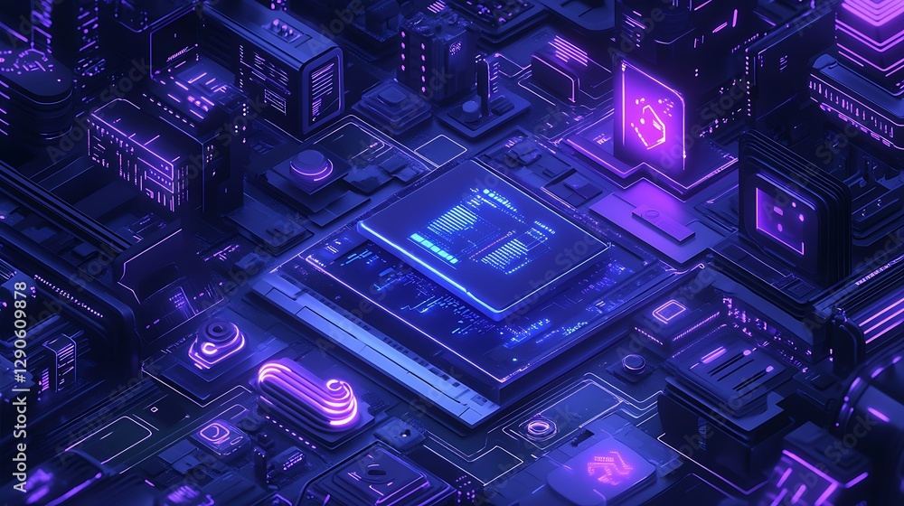 Poster futuristic laptop with data visualizations, a futuristic laptop with glowing graphics and data visua