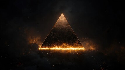 Glowing triangular shape amidst dark, smoky background
