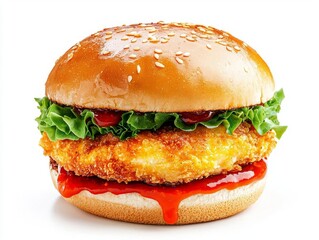 A delicious sandwich featuring crispy chicken, fresh lettuce, and savory sauce.