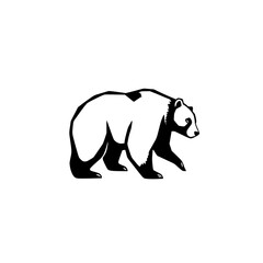 Black and White Bear Outline, Walking on a White Background.