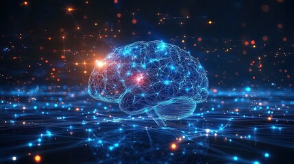 Obraz premium Abstract background with glowing brain patterns, neural networks, and energy flows 