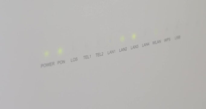 Close-up of GPON router LED lights 4K video