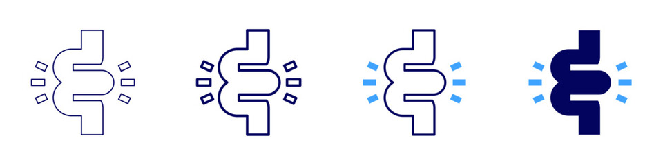 Intestine function icon in 4 different styles. Thin Line, Line, Bold Line, Duotone. Duotone style. Editable stroke