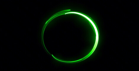 Glowing green light ring black background grainy gradient noise texture poster banner backdrop abstract design