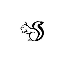 Silhouette of a Squirrel. Black and White Vector.