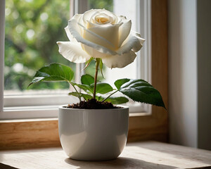 white rose in a pot