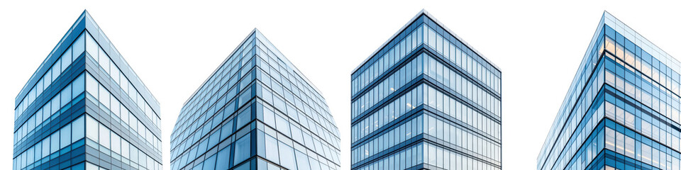 Fototapeta premium Sleek and Geometric Modern Skyscrapers Forming the Cityscape of a Bustling Financial District Towering Glass Facades Precise Angles