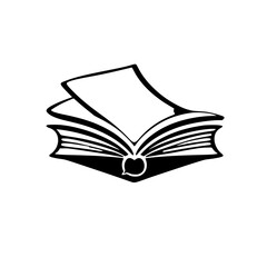 A stark black and white vector illustration of an open book.