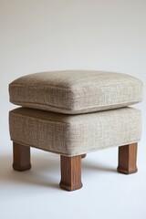 Beige Upholstered Square Ottoman on Light Background