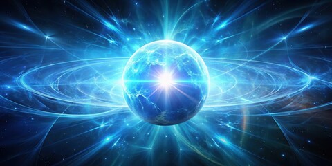 Obraz premium Glowing Blue Energy Orb in Space, energy field, glowing orb, energy field