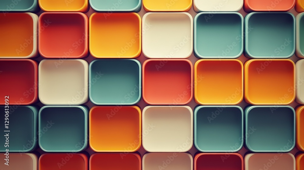 Poster a pattern of perfectly aligned squares with rounded corners, stacked neatly in a grid-like structure