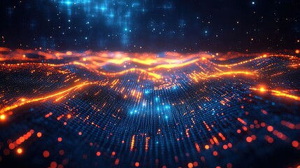 Obraz premium Futuristic space design featuring glowing galaxies, distant stars, and digital light waves