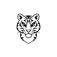 Stylized minimalist black and white illustration of a tiger's head, evoking a strong emotion.