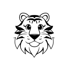 Cute cartoon tiger head. Simplified, minimalist illustration with a happy expression.