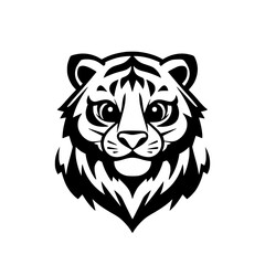 Bold, Minimalist Tiger Head, showing the front of the tiger in Black and white.