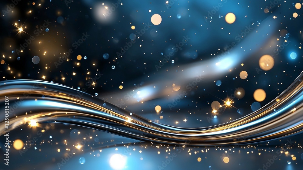 Poster dynamic stream of light and sparkle abstract digital art blue and gold color palette captivating vis