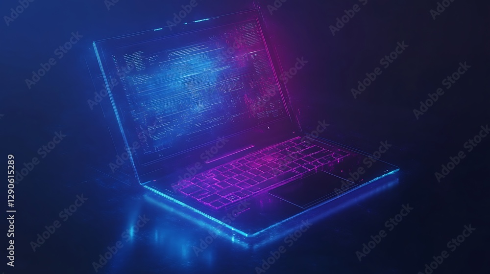 Poster futuristic laptop with data visualizations, a futuristic laptop with glowing graphics and data visua