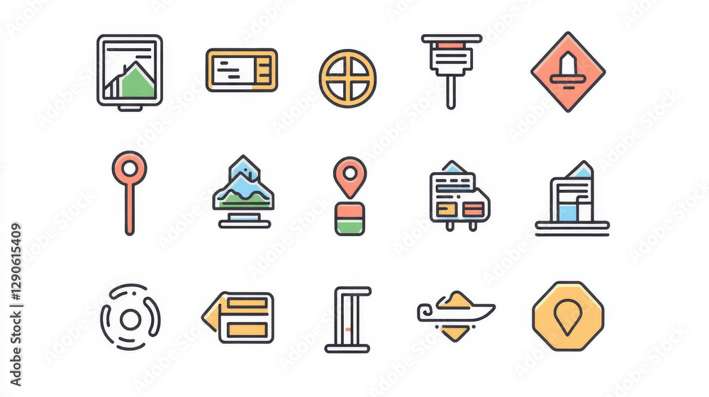 Aufkleber navigation direction maps sign traffic and more thin line icons set vector illustration