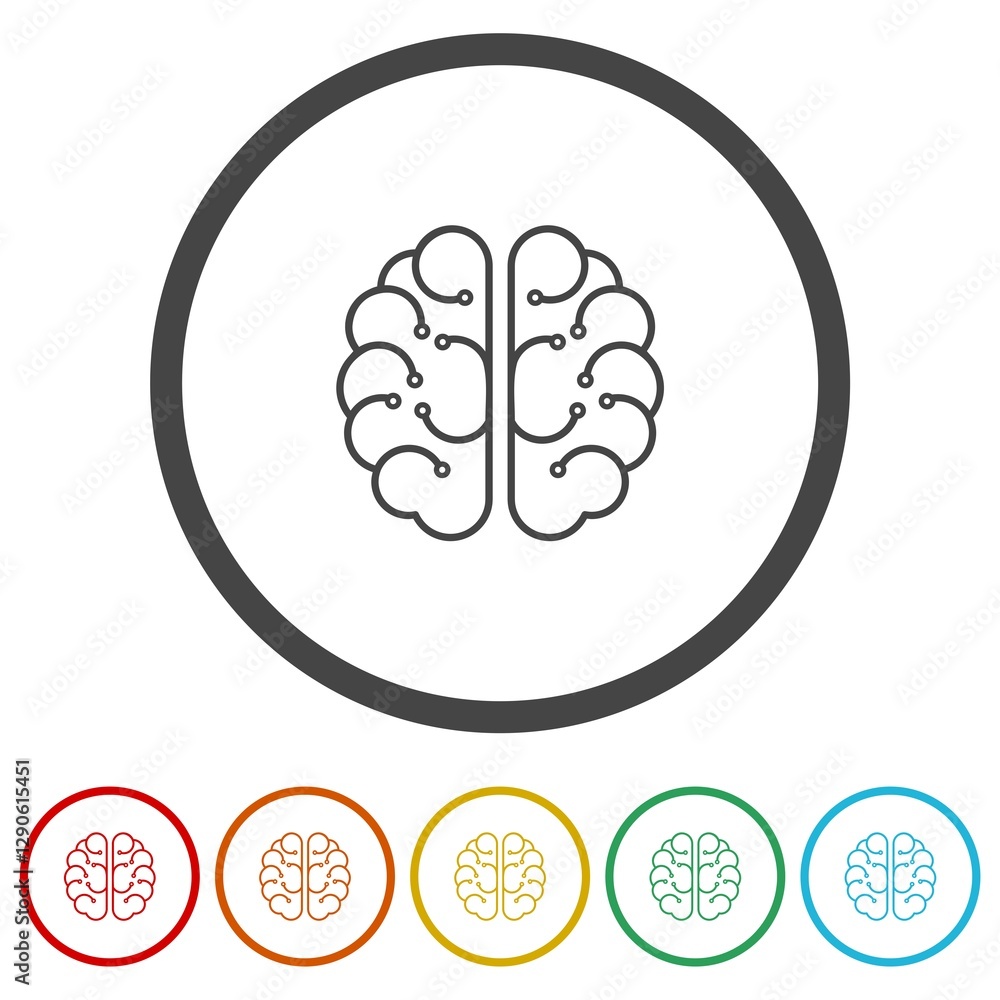 Poster digital brain logo icon. set icons in color circle buttons