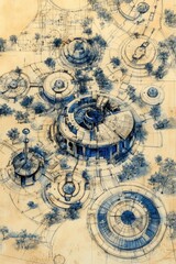 Fototapeta premium Intricate blueprint diagram showcasing a detailed layout plan and draft of architectural design.